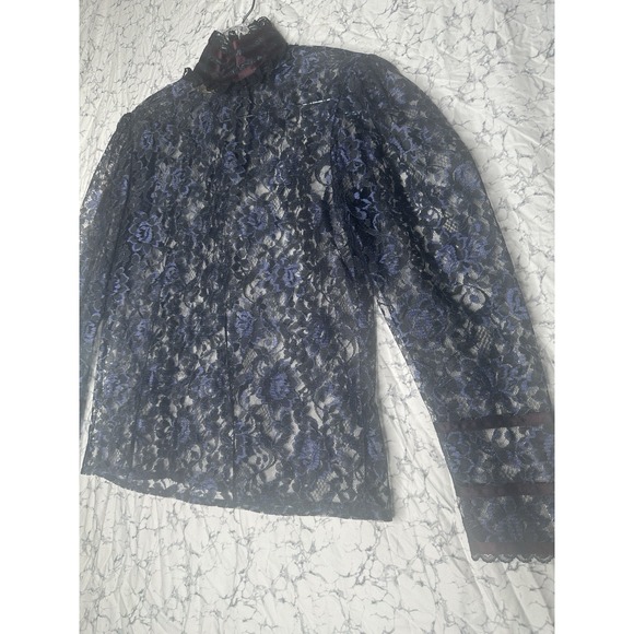 Vintage 1980s Gunne Sax Jessica McClintock Black Lace Blouse Whimisgoth Sz S - Picture 2 of 8